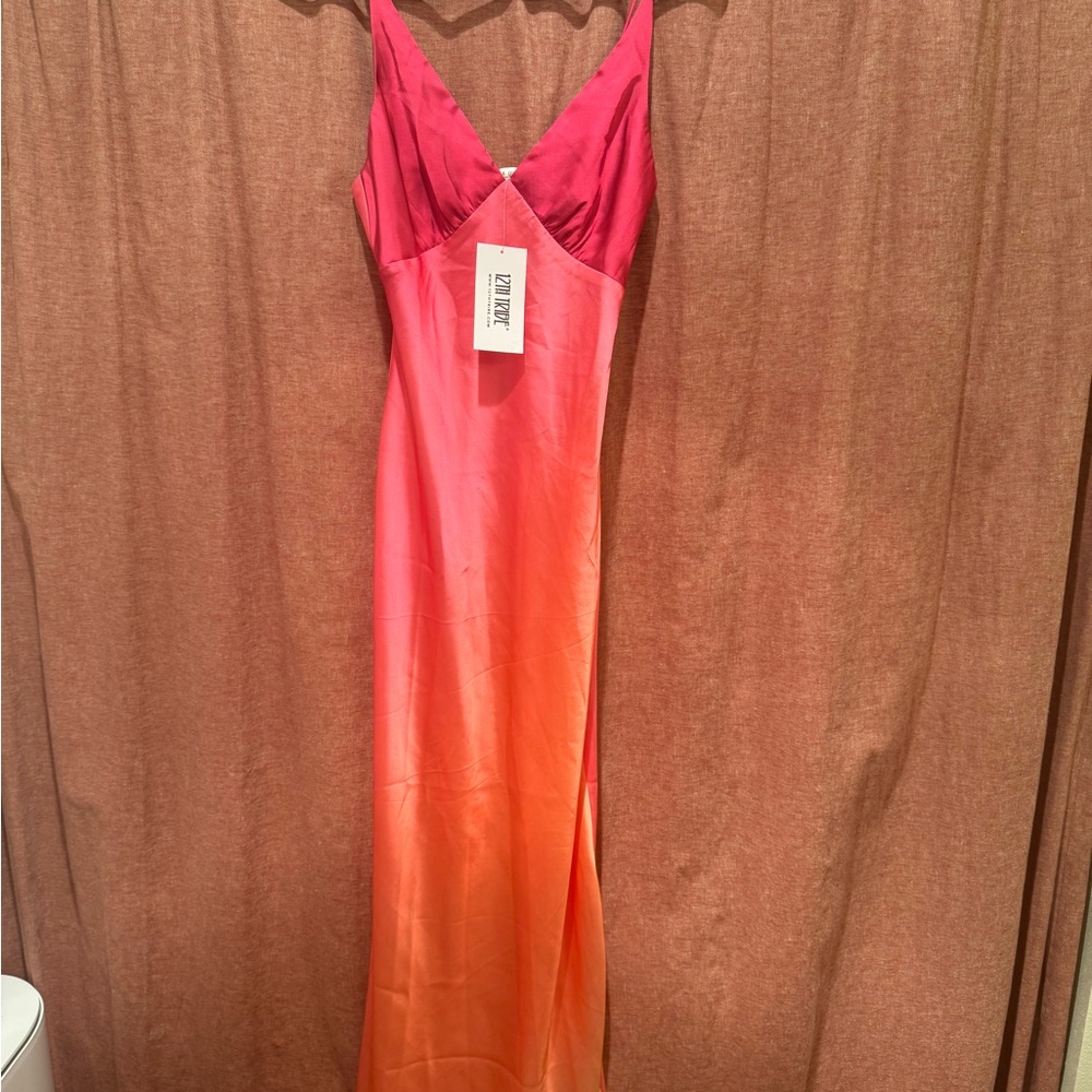Elegant Pink and Orange Women's Silk Dress